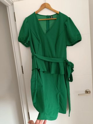 Vestido mujer XXXL verde elegante cinturón manga