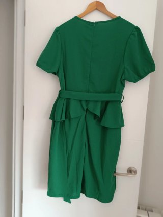 Vestido mujer XXXL verde elegante cinturón manga