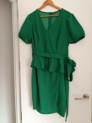 Vestido mujer XXXL verde elegante cinturón manga