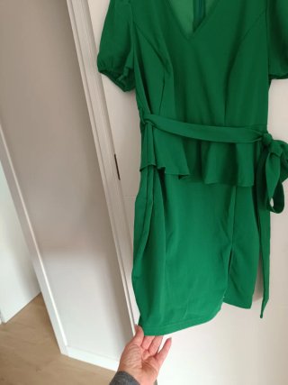 Vestido mujer XXXL verde elegante cinturón manga