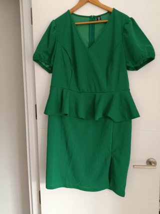Vestido mujer XXXL verde elegante cinturón manga