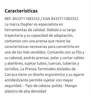 Alicate prensa terminales Dogher 220mm