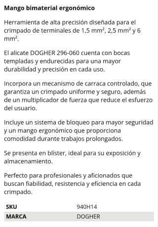 Alicate prensa terminales Dogher 220mm