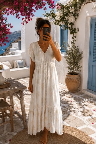 Vestido Ibicenco Blanco y Dorado Talla Única