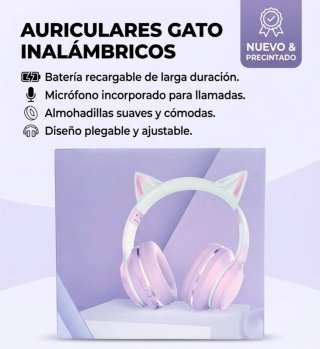 Auriculares diadema orejas gato pastel