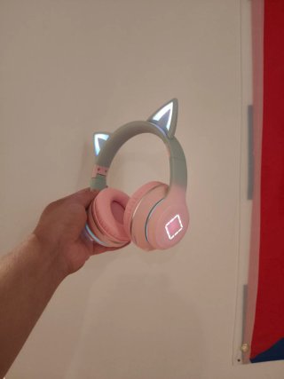 Auriculares diadema orejas gato pastel