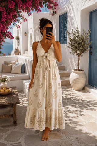 Vestido Ibicenco Beige y Dorado