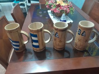 Jarras de madera decoradas (4 unidades)
