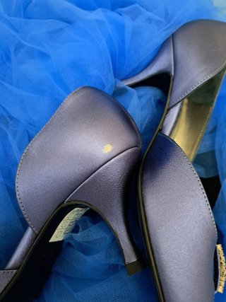 Scarpe tacco open toe viola con strass