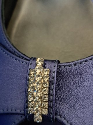 Scarpe tacco open toe viola con strass