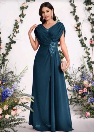 Vestido de fiesta verde azulado