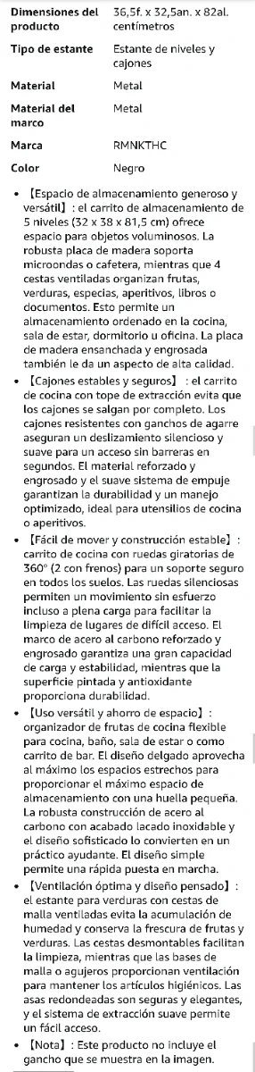 Carro Cocina 5 Estantes con Ruedas