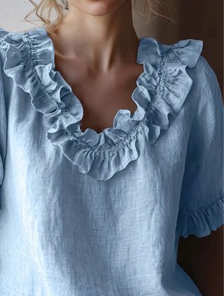 Blusa azul con volantes talla XL nueva