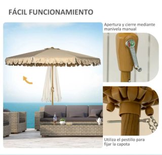 Sombrilla de jardín beige y marrón