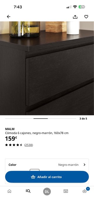 Cómoda MALM 6 cajones negro-marrón