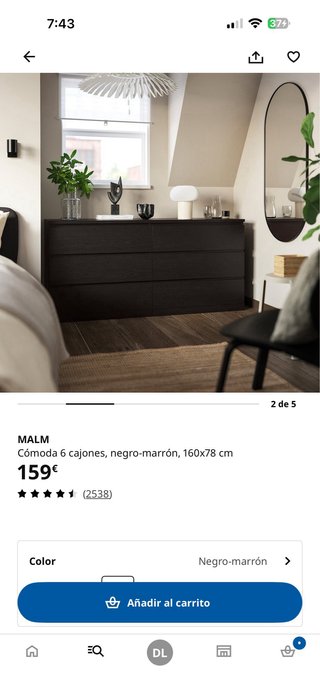 Cómoda MALM 6 cajones negro-marrón