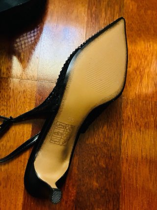 Zapatos Exé Negros Tacón Malla y Pedrería