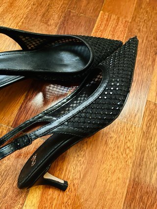 Zapatos Exé Negros Tacón Malla y Pedrería