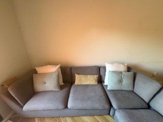 Sofá modular L gris y verde