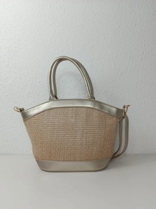 Capazo Rafia Beige y Plateado