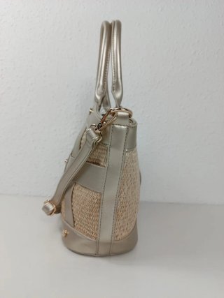 Capazo Rafia Beige y Plateado