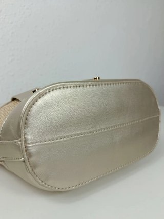 Capazo Rafia Beige y Plateado