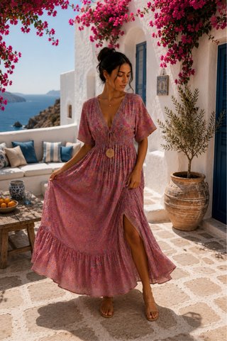 Vestido largo estampado multicolor talla única