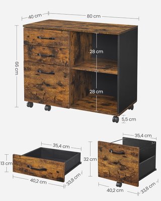 Mueble archivador 3 cajones 2 estantes