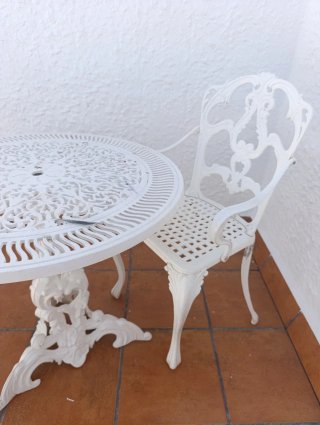 Mesa y 2 Sillas Jardín Metal Blanco