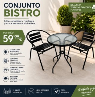 Conjunto Bistro Mesa y 2 Sillas Exterior