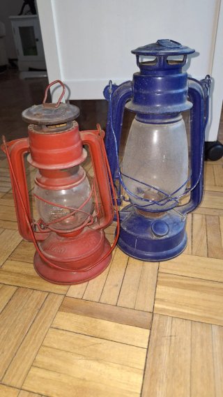 Lote 3 Candiles Antiguos (Rojo, Azul, Gris)