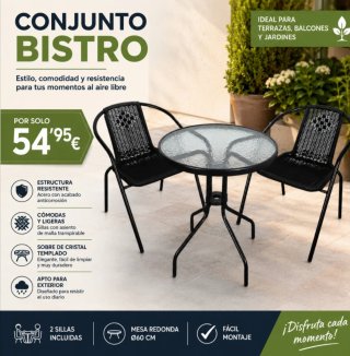 Conjunto Bistro Mesa Redonda y 2 Sillas