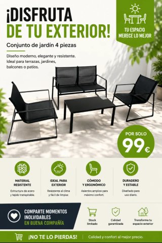 Conjunto de jardín 4 piezas negro