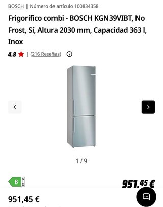 Frigorífico nevera Bosch KGN39VIBT Como nuevo