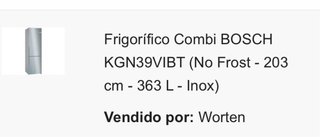 Frigorífico nevera Bosch KGN39VIBT Como nuevo