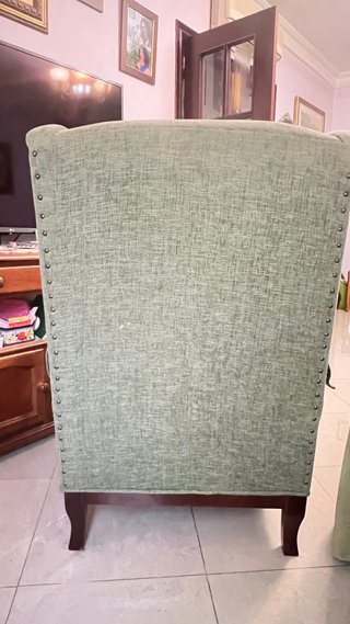Dos Sillones orejero tela chenilla verde, cubre