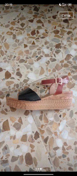 Sandalias Esparto Talla 40 Negro y Rosa