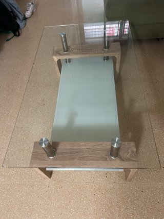 Mesa de centro cristal y madera