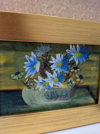Quadro fiori blu con cornice oro