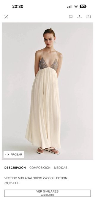 Vestido largo Zara plateado y blanco