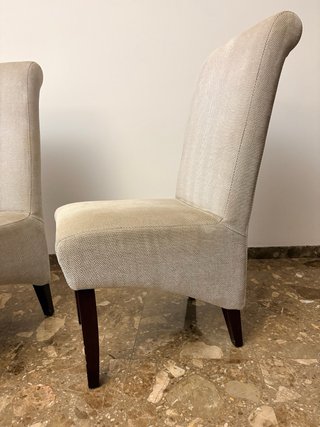 8 Sillas Comedor Tela Beige y Madera