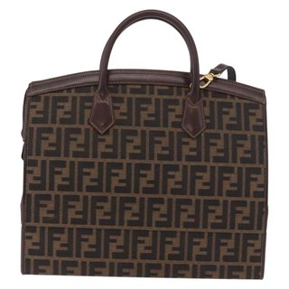FENDI Zucca Canvas Hand Bag 2way Black Brown Auth