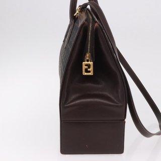 FENDI Zucca Canvas Hand Bag 2way Black Brown Auth