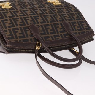 FENDI Zucca Canvas Hand Bag 2way Black Brown Auth