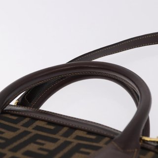 FENDI Zucca Canvas Hand Bag 2way Black Brown Auth