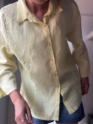 Camisa Lino Amarillo Vintage Talla XL