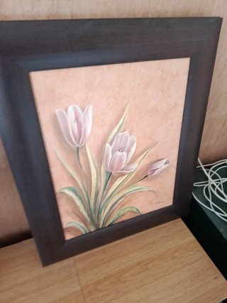 Cuadro de tulipanes pintado a mano