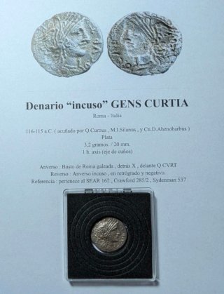 Moneda romana plata Gens Curtia "incusa"