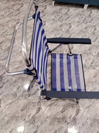 Silla de Playa Reclinable de Rayas Azul/Blanco