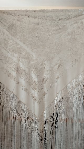 Mantón Manila Seda Natural Marfil